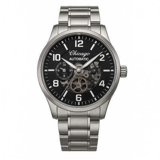 Chicago Automatic Skeleton Watch โ Stainless Steel Men's Luxury Timepiece