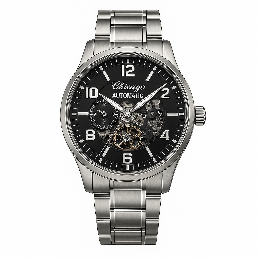Chicago Automatic Skeleton Watch – Stainless Steel Men's Luxury Timepiece